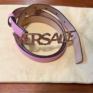 Authentic Versace Pink Logo  Belt with Crystallized Buckle size 90